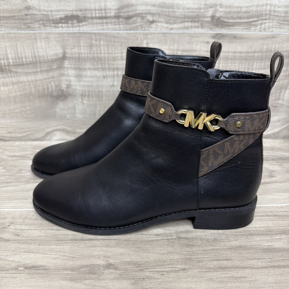 Michael Kors Black Farrah‎ Leather Flat Ankle Booties Boots 6.5